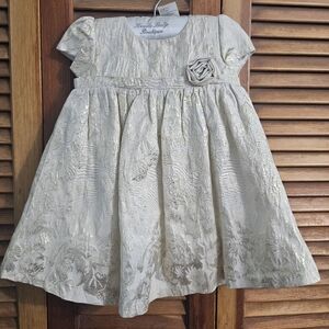 Baby Girl Gold & Ivory Brocade Floral Dress | Size 12M | Special Occasion